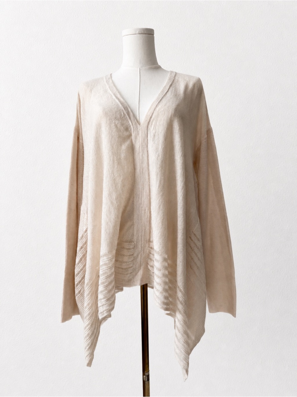 All Saints Merino Wool Lagenlook Knit Poncho Sweater V Neck Draped Asymmetric L